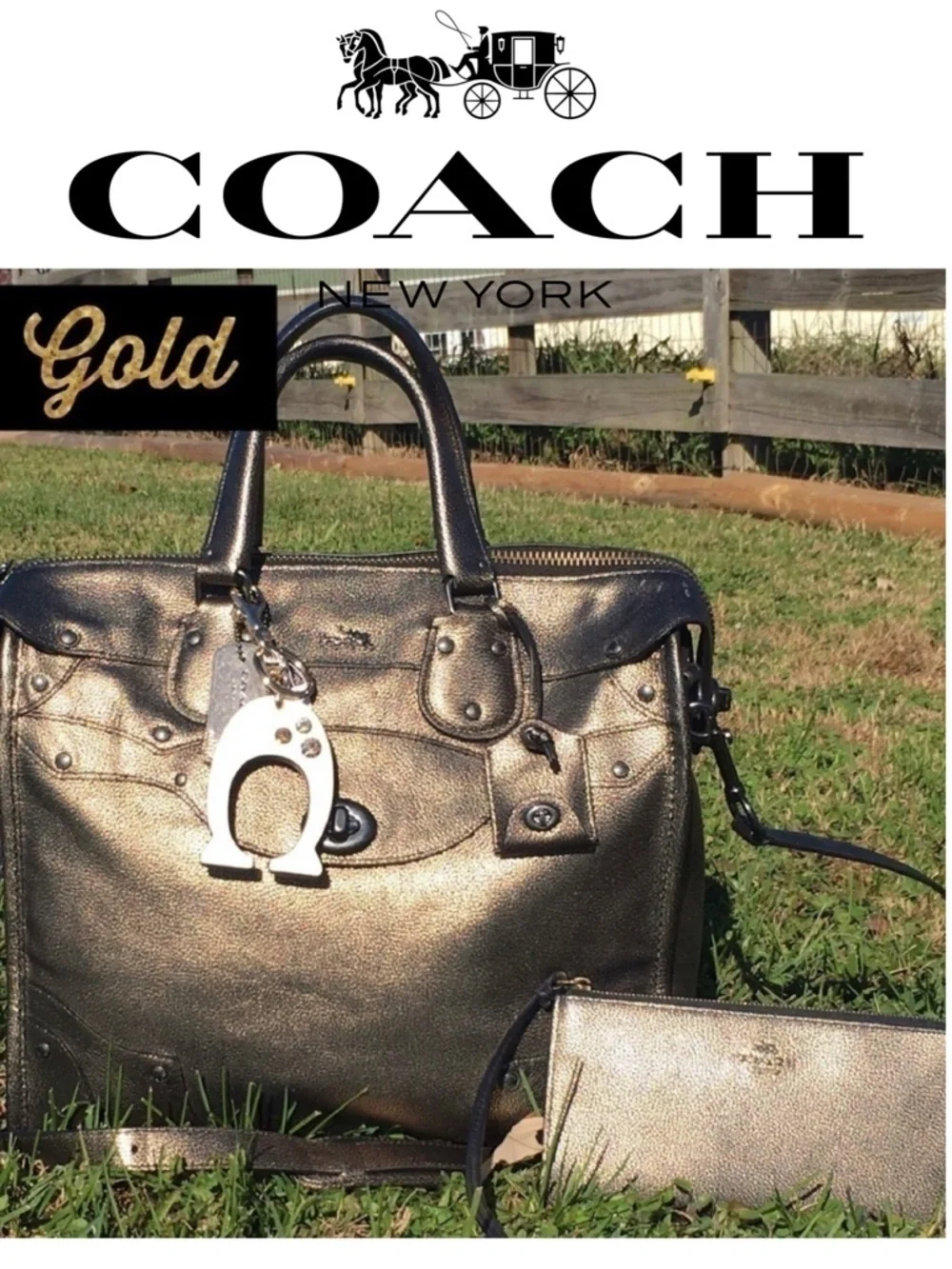 33740 Coach Elevated Rhyder 33 Gold Bag & Wallet